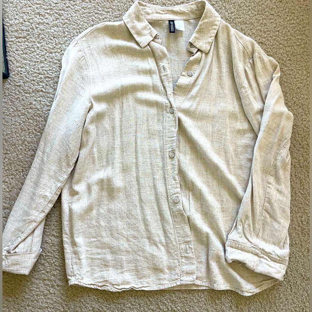 H&M long sleeve tan button down shirt/ blouse.